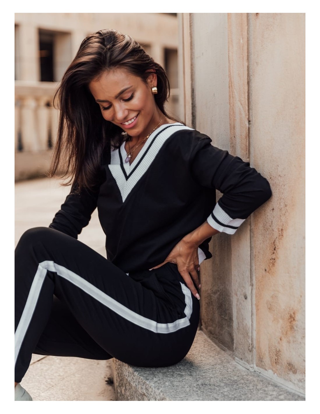 Black women\'s tracksuit set with a deep neckline FK553 - Online store - Boutique